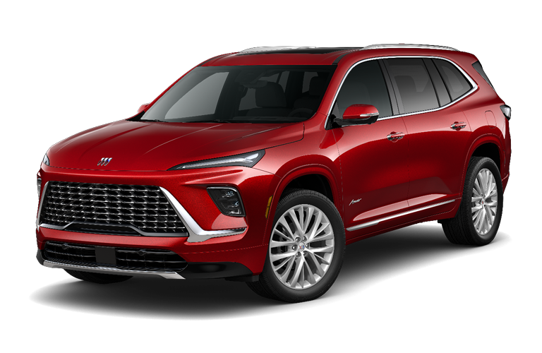 Red Buick Enclave SUV shown from a front three-quarter angle on a light background
