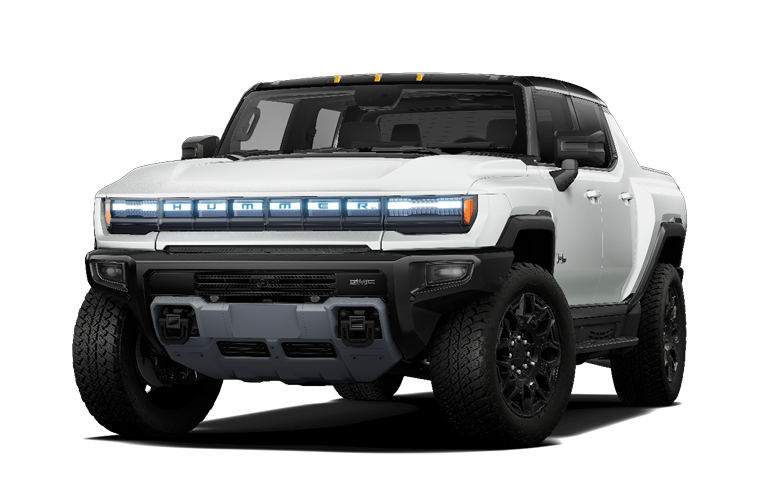 White GMC HUMMER EV pickup truck displayed on a black background
